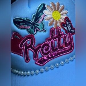 Pretty Hand Crafted Blue Cap with Embroidery and Pearls